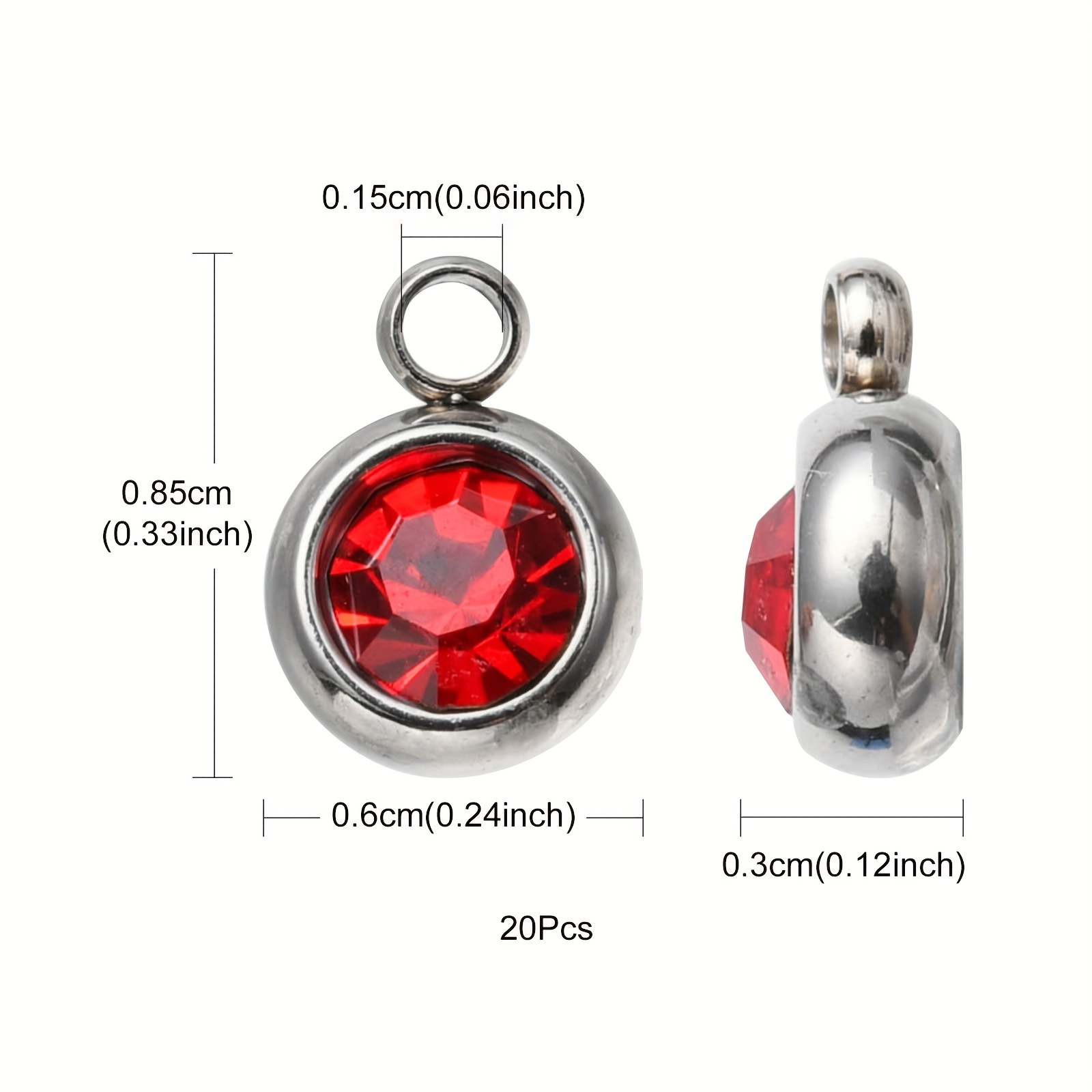 20pcs Red Rhinestone Decor Flat Round Pendants for Jewelry Making